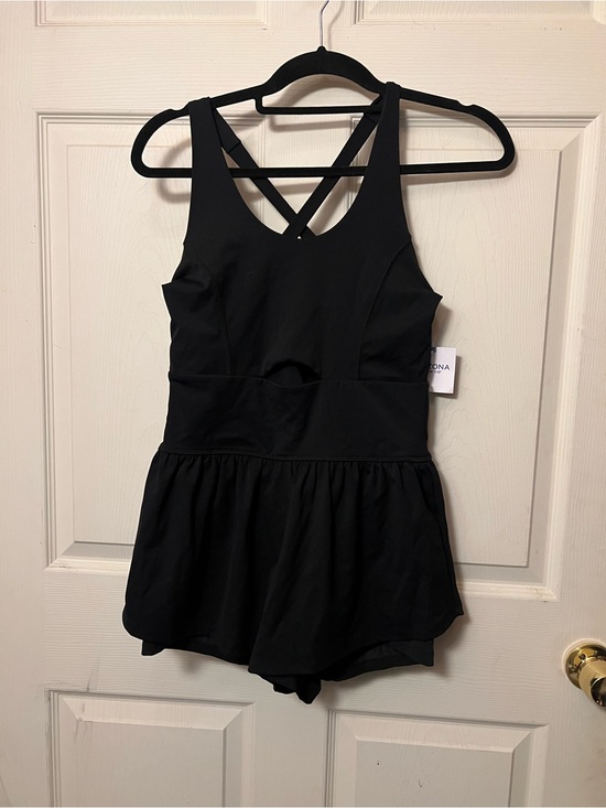Arizona Jean Company Pants - Black athletic romper with keyhole and cross back